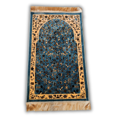 Mavi Ravza Desenli Dokuma Seccade